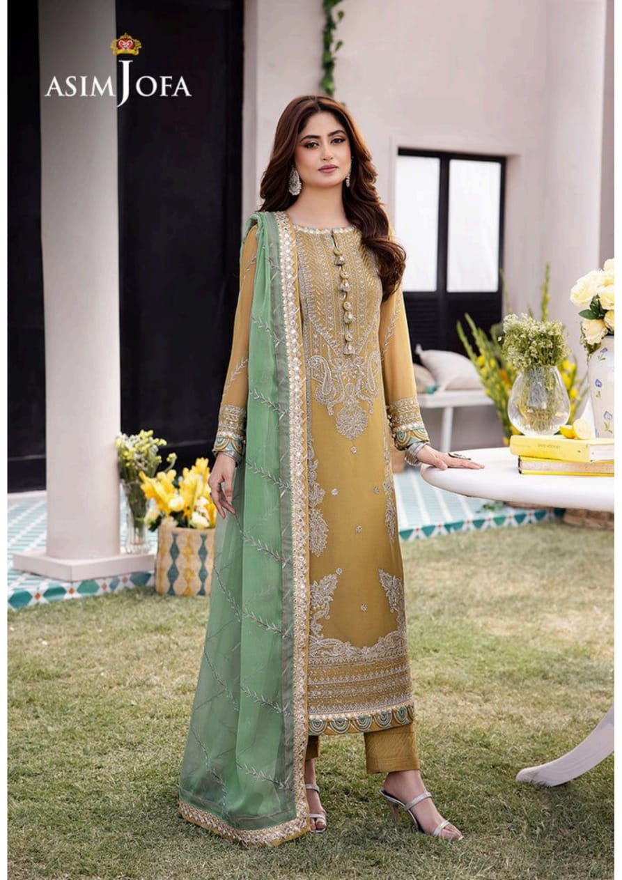 Asim jofa 3pc chiffon embroidery
