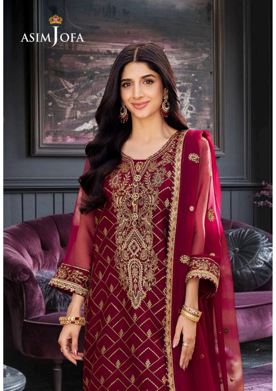 Asim jofa 3pc chiffon embroidery
