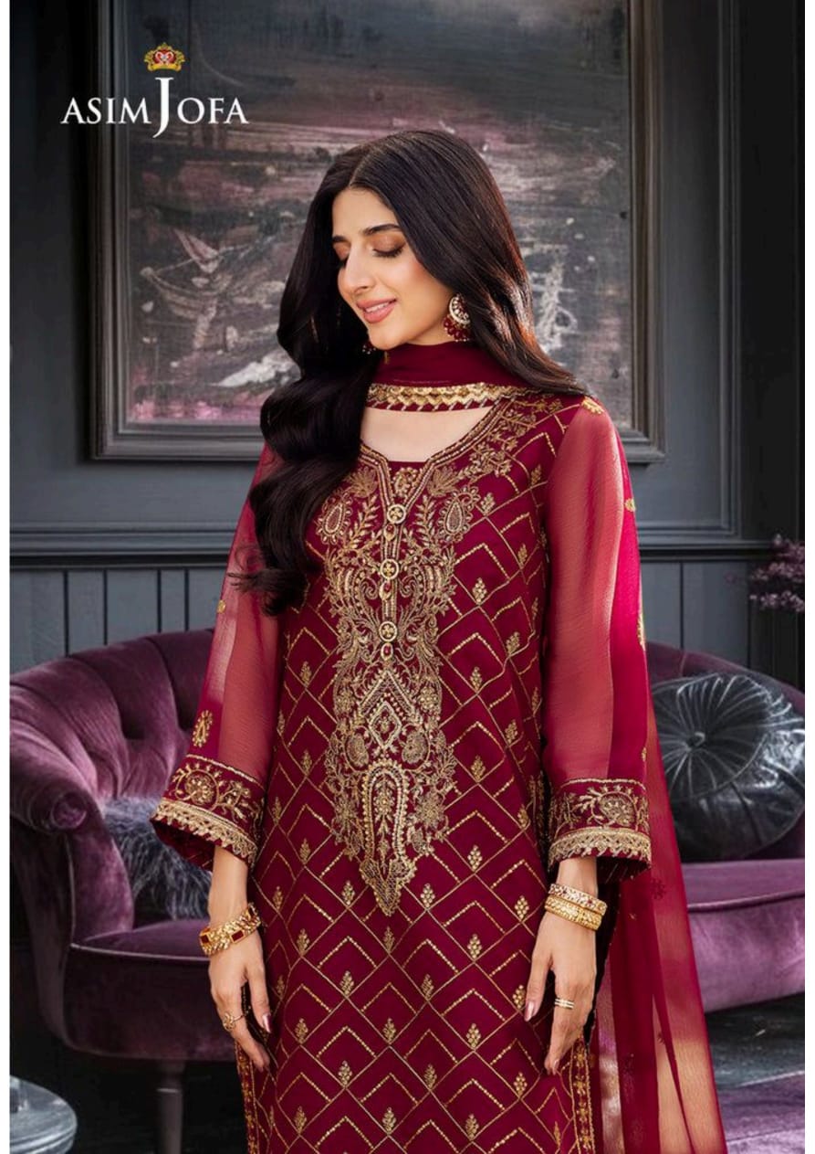 Asim jofa 3pc chiffon embroidery