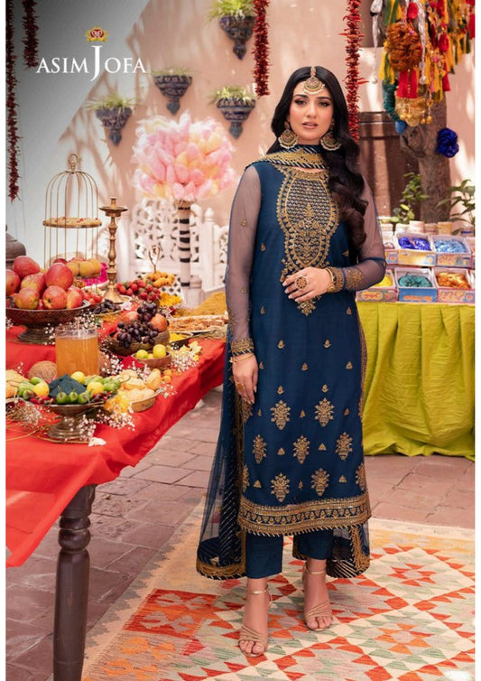 Asim Jofa Navy Blue with Gold Embroidery
