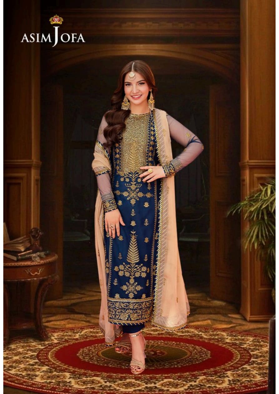 Asim jofa 3pc chiffon embroidery