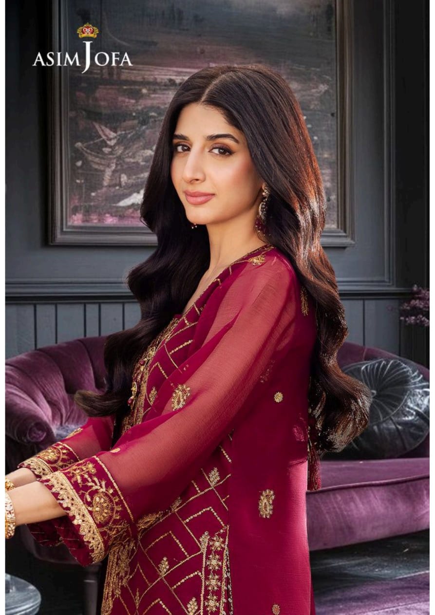 Asim jofa 3pc chiffon embroidery