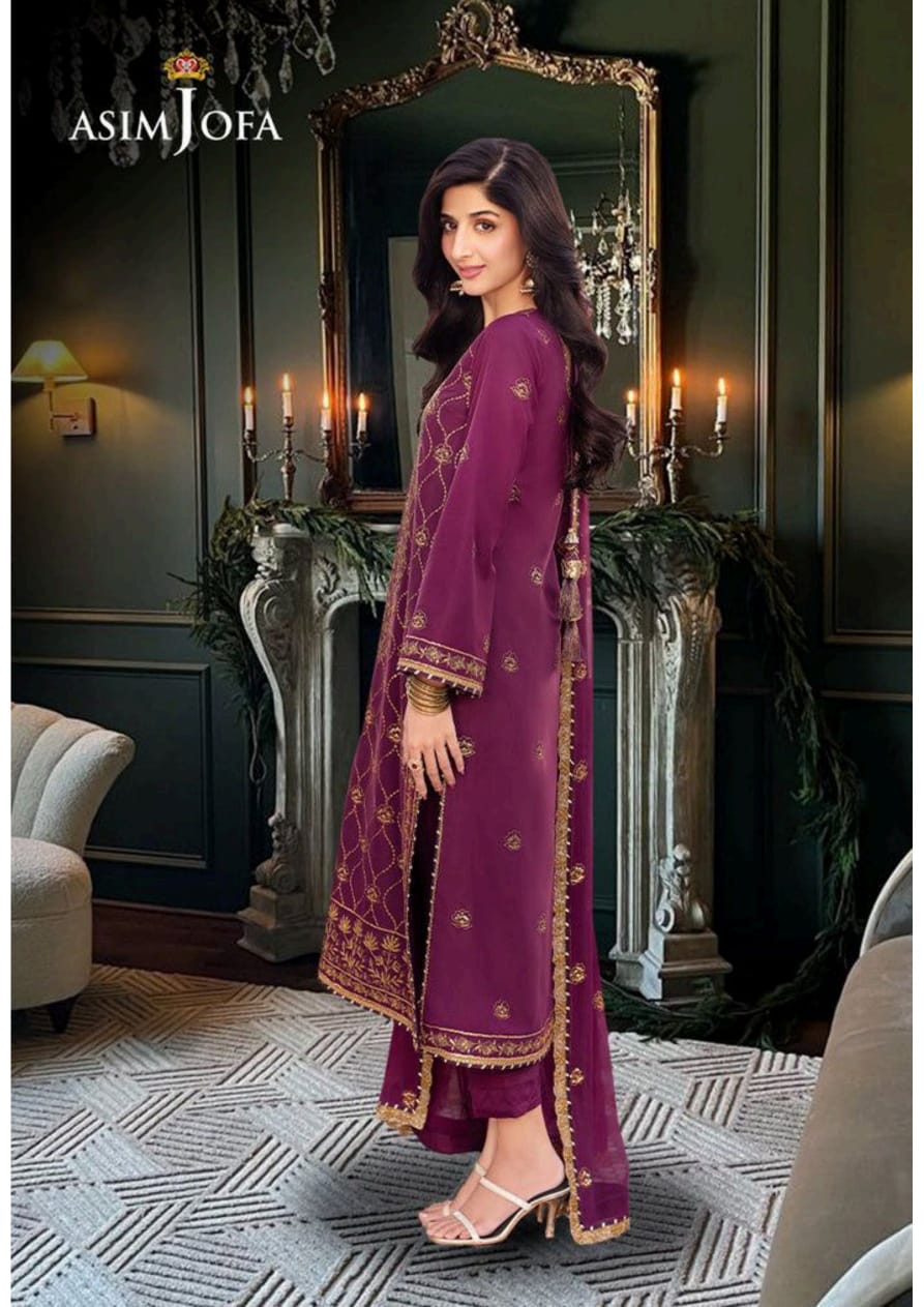 Asim jofa 3pc chiffon embroidery